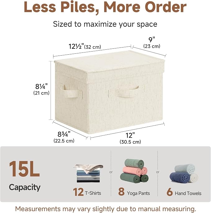 StorageWorks Fabric Storage Bins with Lids, Large Closet Storage Bins | Flip-Top Lid, 3 Handles, Collapsible, Stackable, for Clothes Blankets, Multi-Purpose, Medium, Rustic Linen, 2-Pack