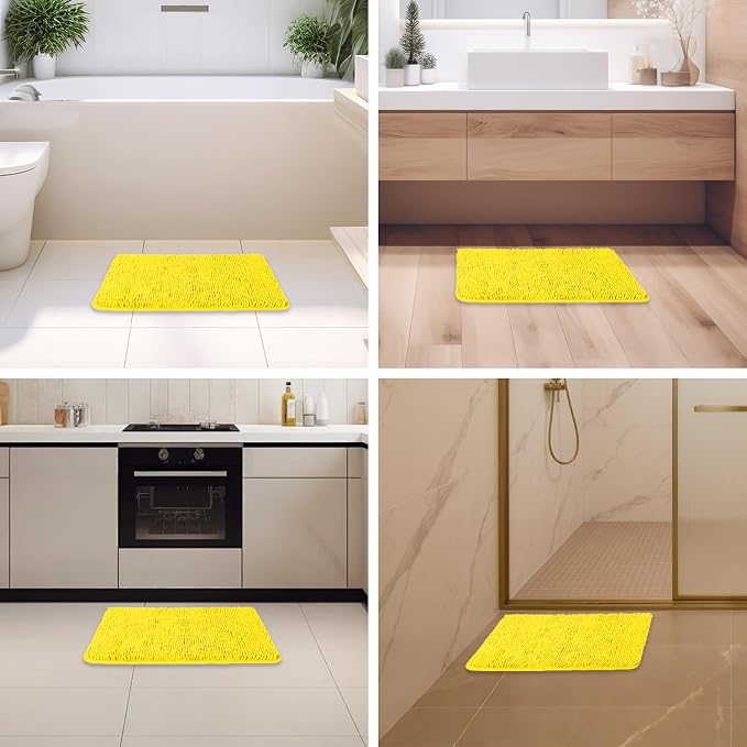 Yellow Bathroom Rug – Absorbent and Washable Bath Mat, Non-Slip, Thick Soft Chenille Bath Rugs for Bathroom Floor, Shower, Sink - 17" x 24"