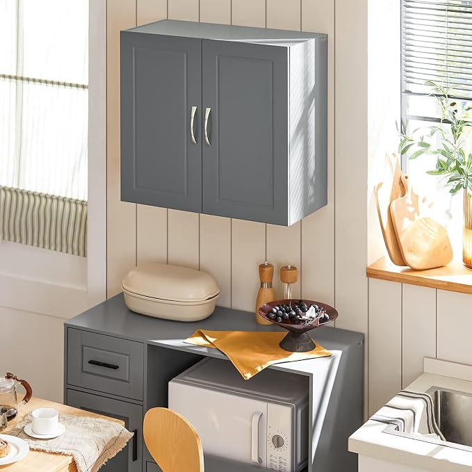 SoBuy Wall Cabinet Laundry Room, Medicine Cabinet for Bathroom Kitchen Garage,Floating Cabinet Hanging Storage with Adjustable Shelf, Grey FRG231-DG | Floating Wall Storage Cabinet With Adjustable Shelf, All-Match Bathroom Cabinet For Various Home Stor...