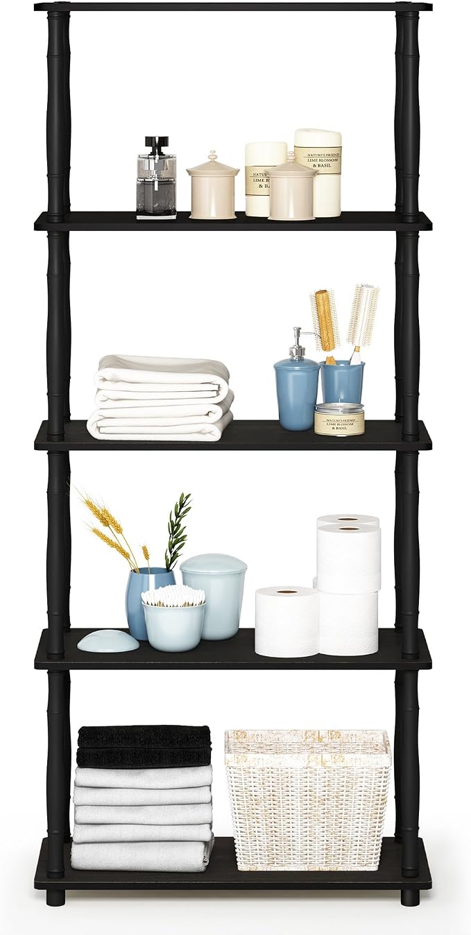 Furinno Turn-N-Tube 5-Tier Multipurpose Shelf / Display Rack / Storage Shelf / Bookshelf, Classic Tubes, Espresso/Black | Open Shelves Corner Bookshelf, Display Storage Shelves, Classic Tubes, for Organization, Living Room, Home Office