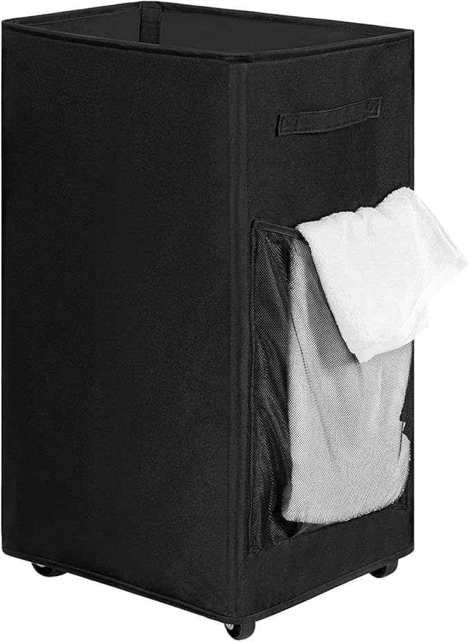 Chrislley Rolling Laundry Basket, 90L Foldable Laundry Hamper with Wheels | Collapsible Clothes Hamper Organizer with Breathable Side Pocket, Laundry Storage Cart for College Student, School Dorm,Black