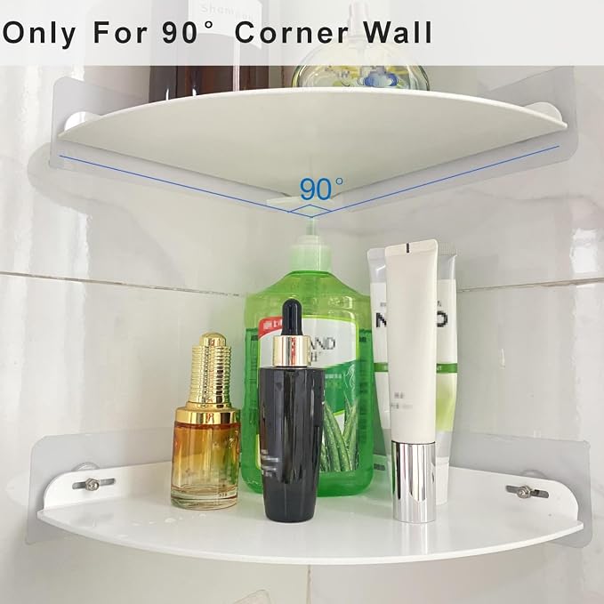 Corner Shower Caddy Shelf Rack, 8.5"x8.5" 2 Tier White | Adhesive No Drilling, Acrylic, Bathroom Storage Organizer