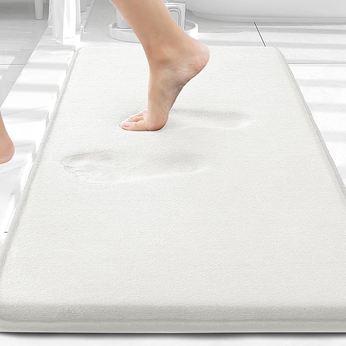 Smiry Memory Foam Bath Mat 30x20, Extra Soft and Absorbent Bathroom Rugs | Ivory White, Quick Dry Machine Washable Non-Slip Bath Mat for Bathroom Floor, Shower and Tub