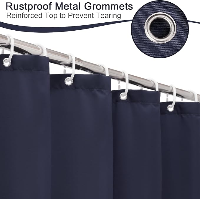 AooHome 72 Width x 96 Height inch Fabric Shower Liner, Extra Long Solid Color Shower Curtain with Hooks, Weighted Hem, Waterproof, Navy Blue
