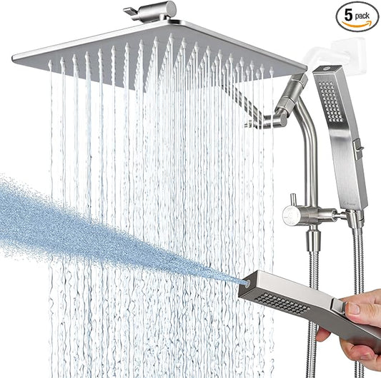 G-Promise 10 Inch All Metal Rain Shower Head with Handheld (Brushed Nickel) | Full Body Coverage, Pause Mode Diverter, Power Wash Mode Handheld, Suits Every Height, Easy to Install, Modern Bath Upgrade