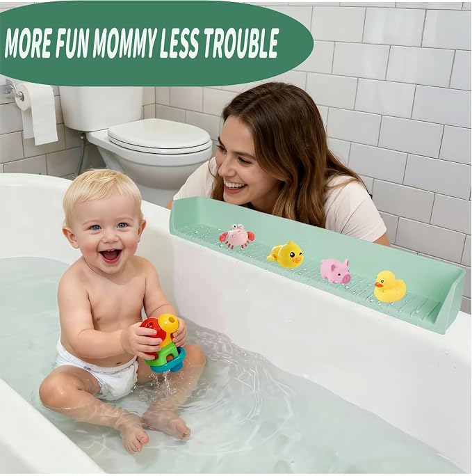 Kids Bathtub Splash Guard, Shelf & Toddler Bath Toy Tray - Green | Bathtub Splash Guard PlayPad Shelf Area with Strong Suction Cups, Bathtub Ledge Guard, Fun Bath Time for Toddlers Baby