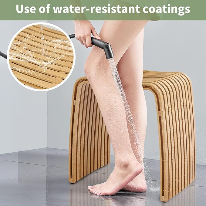 Bamboo Shower Bench Set of 2, Waterproof Non-Slip Bath Stool, Sturdy | Natural bamboo material, fully assembled, unique spa-style, multi-scene use for bathroom, entryway, bedroom and living room