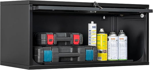 Fesbos Metal Storage Cabinet Black Wall Cabinets with Locking Door - Wall Mounted Storage Cabinet for Garage Warehouse Home Office - Assembly Required