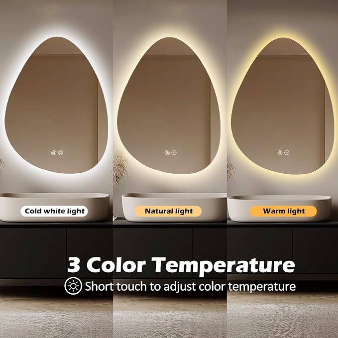 Irregular Backlit Mirror, 24x32 Inch LED Bathroom Vanity Mirror | 3 Colors, Dimmable, Anti-Fog, Memory Function, Horizontal/Vertical, Al Alloy Lampshade, HD Glass, Rust-proof Treatment, UL