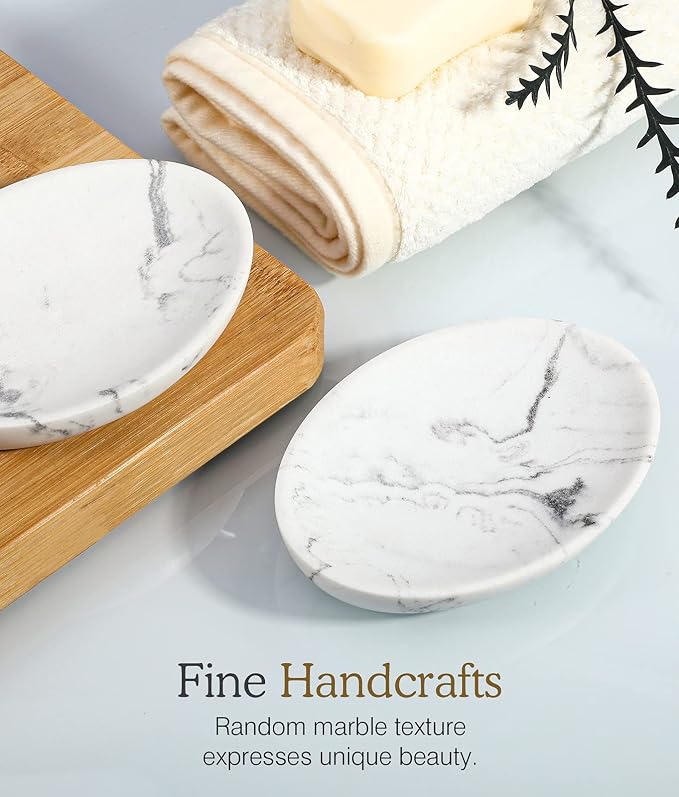 Luxspire Oval Soap Dish, Resin soap Holder for Bathroom, Gravel White | Wooden texture design, Holds bar soap, sponges, and scrubbers, For shower, bathroom, sink, and kitchen use