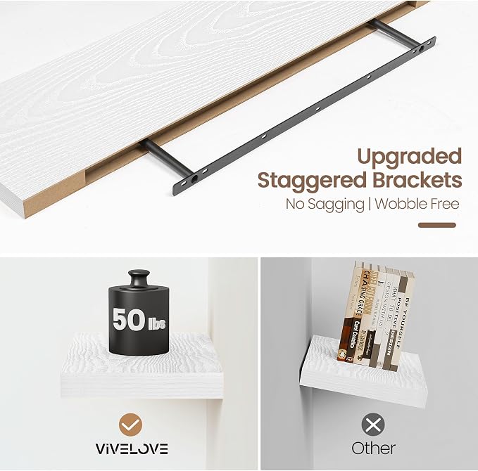 Vivelove Floating Shelves 9 inch Deep 36”Long Set of 2, White | Easy Install With Hardware, 1.5" Thick, Invisible Brackets, Wall Mounted, No Sagging, For Any Room