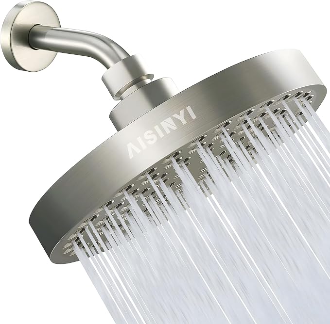 6" High Pressure Rain Shower Head, Luxury Brushed Nickel Finish | 6 Inch Fixed Bathroom Showerhead, Adjustable Replacement, 90 Anti-Clog Nozzles, Removable Restrictor, Tool-Free Easy Install