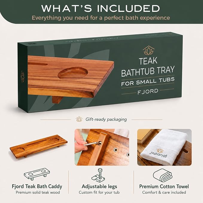 Fjord 29" Premium Teak Bathtub Tray for Small & Standard Tubs