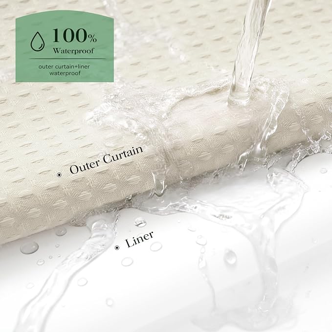 Cream Hook Free Waffle Shower Curtain & Snap-in Fabric Liner,60x75 | Less Time to install, 3 in 1 Fabric Shower Curtain and Liner Set with Magnets, Stall, Shower Curtains for Bathroom