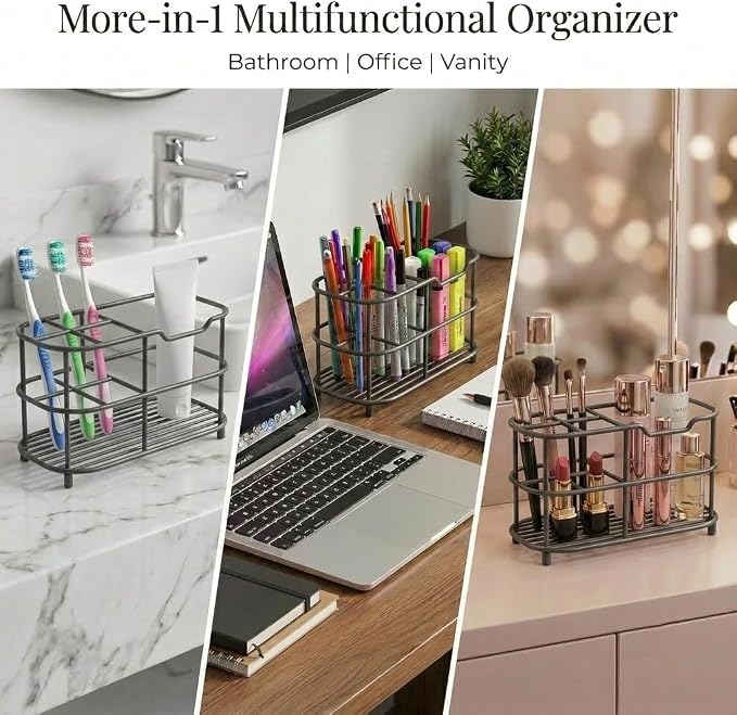 Bathway Toothbrush Holder for Bathroom, 6.9"L x 3.4"W x 4"H, Matte Gray, L | Waterproof, Rust-Proof, More Durable, Multifunctional, Large-Capacity, Non-Slip, Anti-Tip, Self-Draining, Stylish Appearance