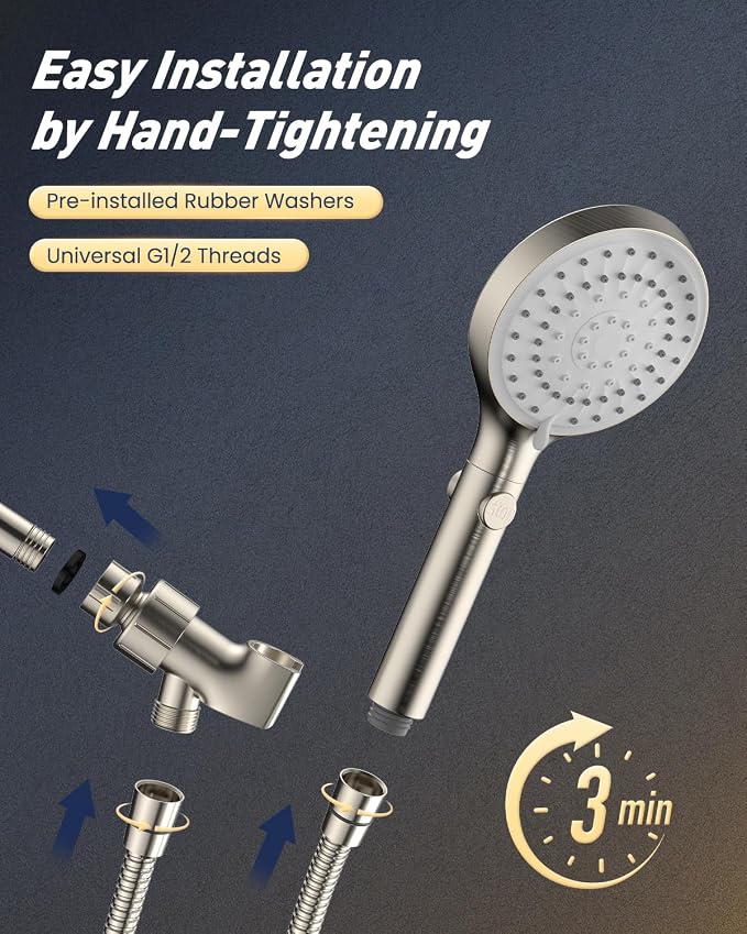 High Pressure Handheld Shower Head with Hose, Brushed Nickel | 80" Extra Long Stainless Steel Hose & Adjustable Bracket, Shower Heads with ON/OFF Switch for Pets Bath