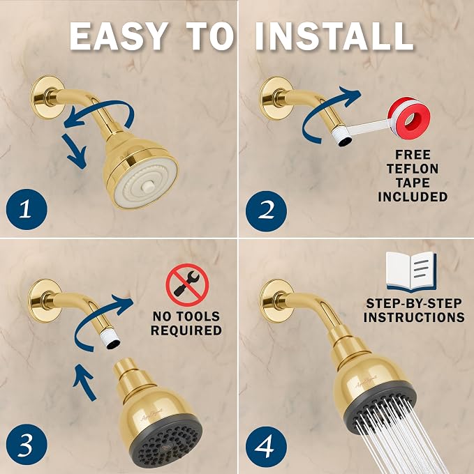 High Pressure Shower Head - 2.5 GPM - Polished Brass | Best 3 Inch Wall Mount Bathroom Showerhead For Boosting Low Flow With Anti-Clog Nozzles, Adjustable Brass Ball Joint