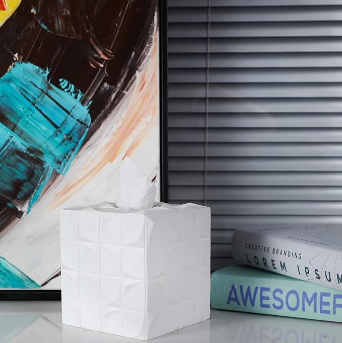 Hymmah Modern Square Tissue Box Cover Holder,Bathroom Accessories Decor Unique Design Tissue Box Cover for Bathroom Vanity Counter Tops Also Great for Bedrooms and Living Rooms