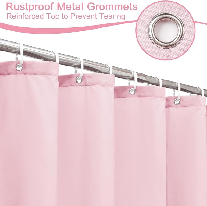 AooHome 72x96 inch Fabric Shower Liner, Extra Long Solid Color Shower Curtain with Hooks, Weighted Hem, Water Repellent, Pink