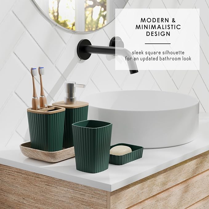 Clara Clark Bathroom Accessories Set - Bathroom Set, Bathroom Sets with Shower Curtain and Rugs, Shower Curtain Set with Bathroom Trash Can - Ombre Green - 22PC | 22 Piece Ombre Green Bathroom Accessories Set with Toothbrush Holder, Soap Dispenser, Soa...