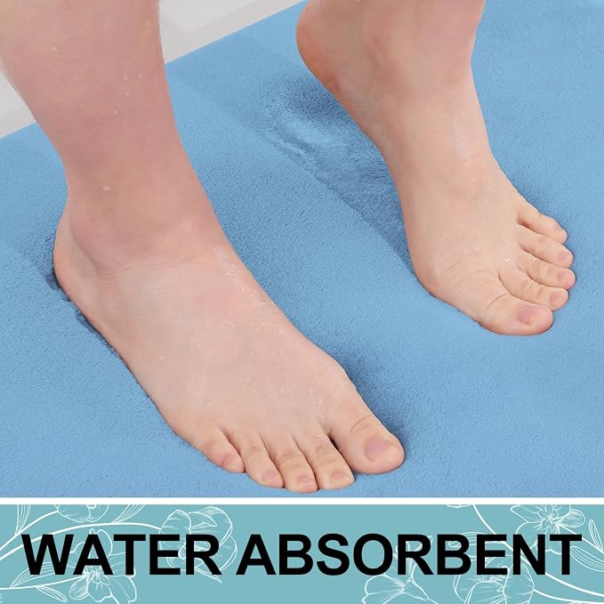 Smiry Memory Foam Bath Mat 36x24, Extra Soft and Absorbent Bathroom Rugs | Blue, Quick Dry Machine Washable Non-Slip Bath Mat for Bathroom Floor, Shower and Tub
