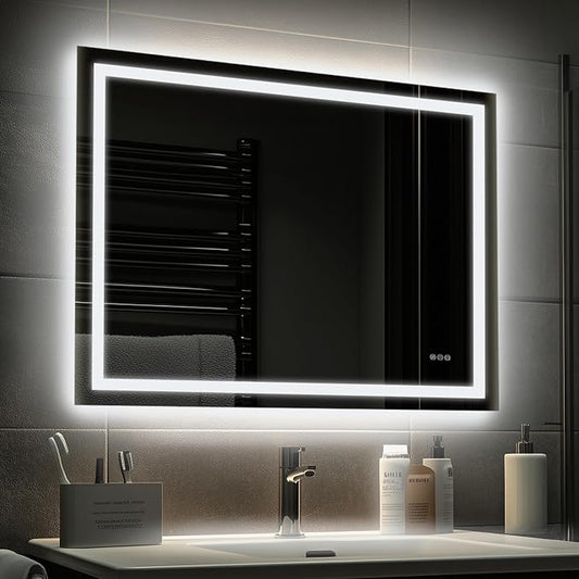 32x40 Inch LED Bathroom Mirror with Lights, Anti-Fog, Dimmable | Backlit & Front Lit Lighted Vanity Mirror for Wall, Smart Mirror with Memory Function, Shatterproof Tempered Glass