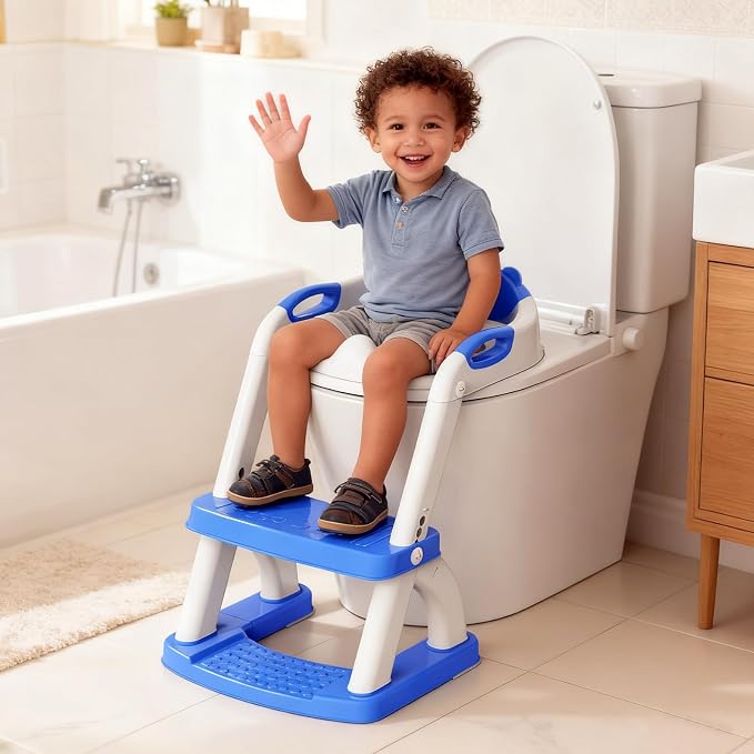 Potty Training Toilet for Toddlers, 2-in-1 Potty Training seat, Anti-Slip | SKYROKU, Fits Round & Elongated Toilets, 6 Heights, Splash Guard, Foldable, Holds 200+ lbs, Step Stool, Dishwasher Cushion