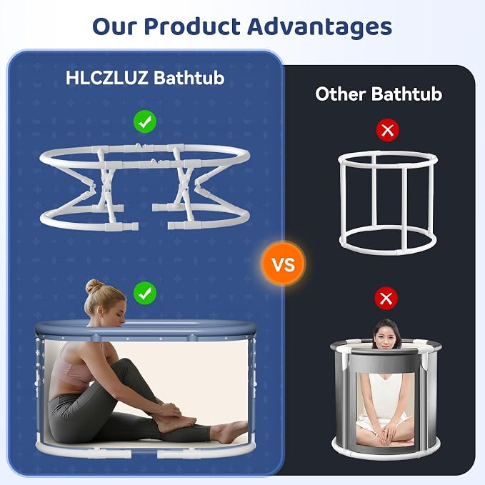 Portable Bathtub, Foldable Bathtub 37.4x21.6x21.6in, White Brown Stripes) | Inflatable Bathtub Free Standing Tub with 2 Drain Ports, Space Saving, Hot Tub, Ice Bath Tub, Indoor Outdoor