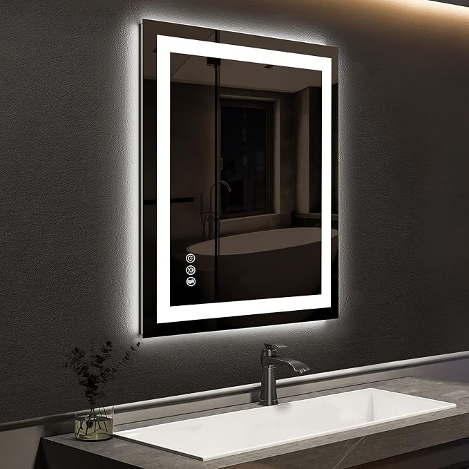 ROOMTEC 24"x32" LED Bathroom Mirror with Lights, Backlit+Frontlit | Anti-Fog, Dimmable, Memory Function, Bathroom Vanity Mirror for Wall, Shatterproof Tempered Glass (Horizontal/Vertical)
