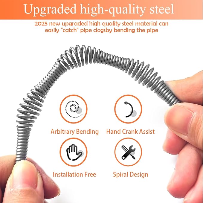Drain Snake Auger, 33 FT Plumbing Snake Drain Hair Clog Removal Tool, Sink Unclogger Drain, Heavy Duty Snake Auger, Cleaner Tool for Bathroom Kitchen Tub Shower Drain Clog Remover with Gloves