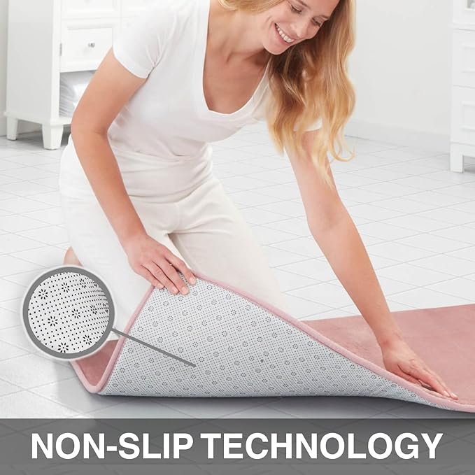 Memory Foam Bath Mat Non Slip Absorbent Super Cozy Velvet Bathroom Rug Carpet (17 inches X 24 inches, Mauve)