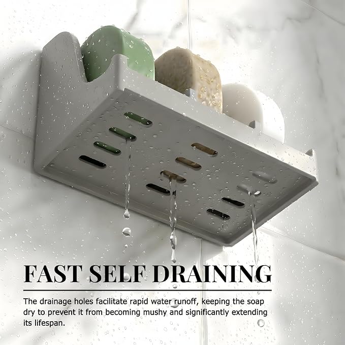 Soap Holder for Shower Wall, 3-Compartment Soap Dish for Shampoo, Conditioner and Body Soap, Fast Draining & Rust-Proof & Heavy Duty, Ultra-Strong Adhesive for Long-Term Bathroom Use & Freestanding