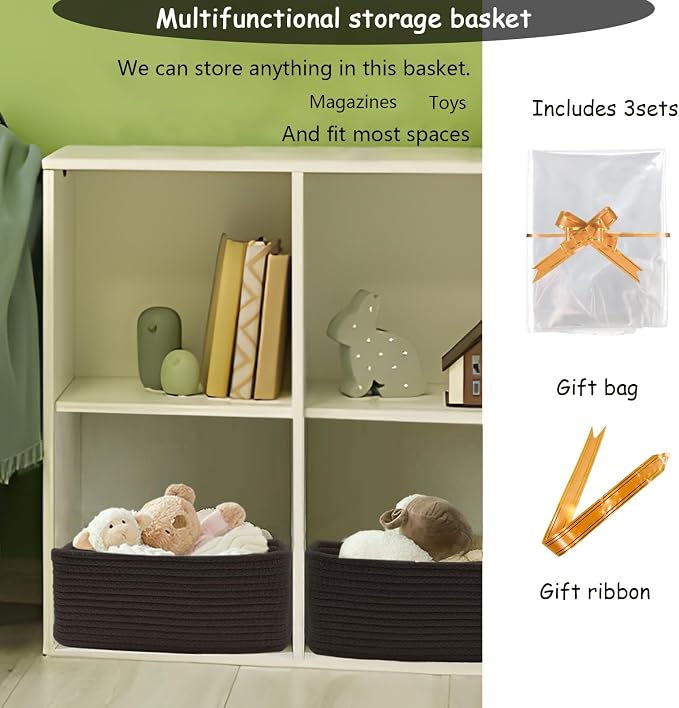 COMFY-HOMI 13" x 8.5" x 5.1" Storage Baskets for Organizing | Cotton Rope Woven Basket | Toy Storage Bin Box | Basket for Shelves, Closet Organizer Bin, Decorative Closet Shelf, 3 Pack