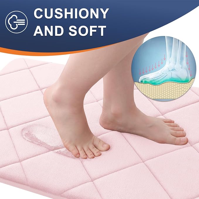 OLANLY Memory Foam Bath Mat 44x24, Ultra Soft and Absorbent Bathroom Rugs | Pink, Quick Dry, Machine Washable Shower Bath Rugs, Comfortable Bath Carpet for Bathroom Floor, Tub and Shower