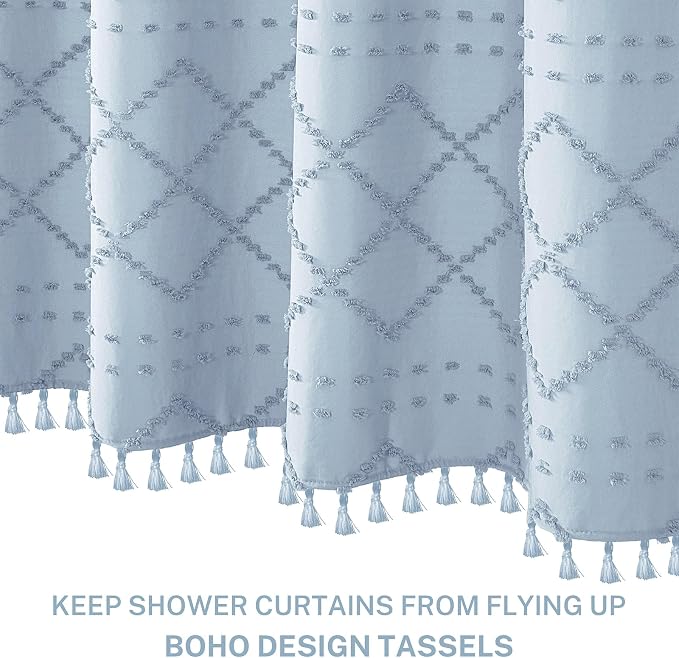 Siiluminisoy Fog Blue Boho Shower Curtain, 72 x 72 Tufted Chevron Textured Striped Modern Farmhouse Minimalist Cloth Shower Curtain for Bathroom