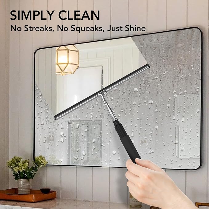 Shower Squeegee for Glass Doors, Telescopic Window Cleaner Tool | 15-51" Squeegee for Window Cleaning, Extendable Squeegee for Shower Glass for Tile Walls, Sliding Door, Floor, Car Windshield