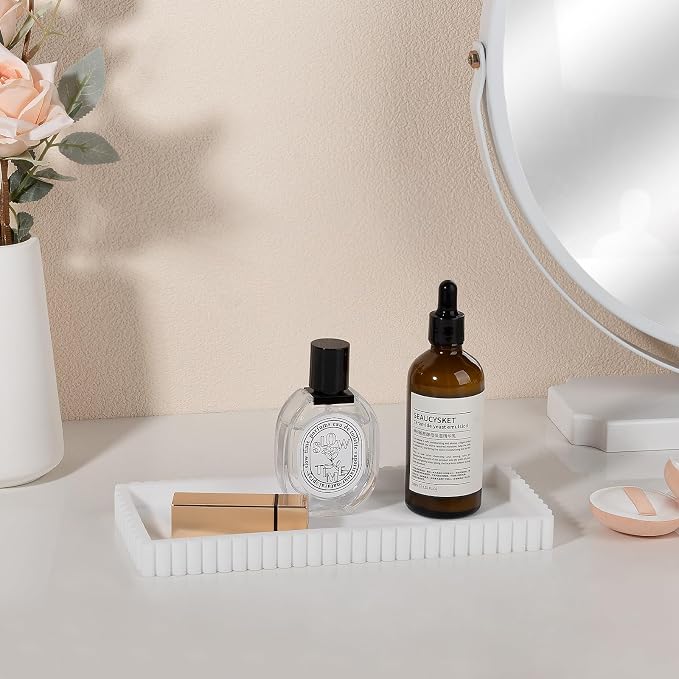 Silicone Bathroom Tray Small Vanity Tray Kitchen Counter Decor, White | Non Slip, Dishwasher Safe, for Dish Soap, Perfume, Candle, Sponge