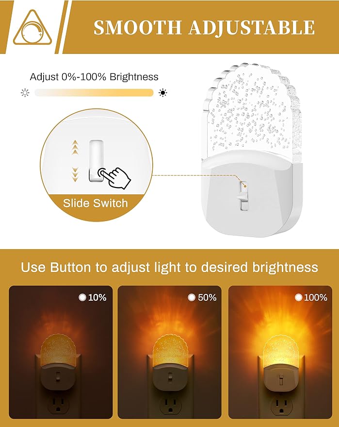 Night Lights Plug Into Wall [2 Pack],Amber Night Light 1800K | Dusk to Dawn Sensor,Adjustable Brightness LED Night Light,for Bathroom Hallway Stairway Bedroom Nursery Room