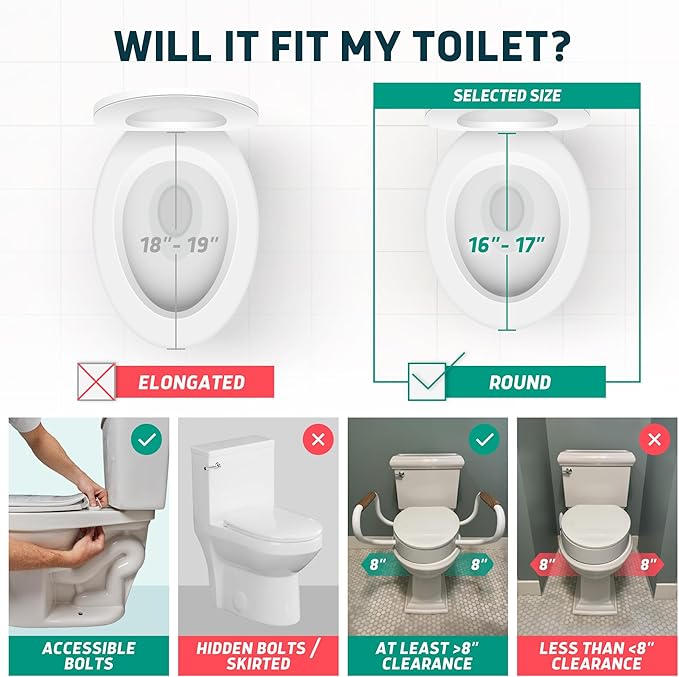 Lunderg Solva Raised Toilet Seat with Handles - Round - Adds 3 Inches | Easy to Install Toilet Seat Risers for Seniors - Elegant White Design & Works like the one you always use - No Hospital Vibe