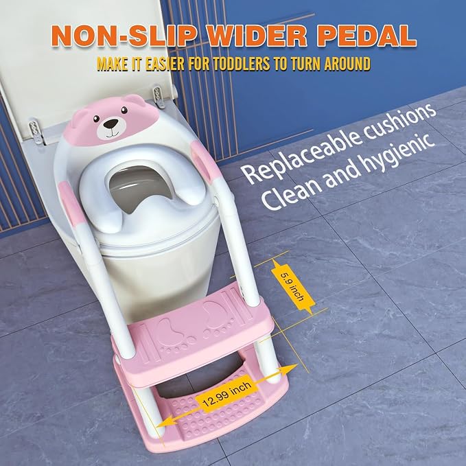 Potty Training Toilet for Toddlers, 2-in-1 Potty Training seat, Anti-Slip | SKYROKU, Fits Round & Elongated Toilets, 6 Heights, Splash Guard, Foldable, Holds 200+ lbs, Step Stool, Dishwasher Cushion