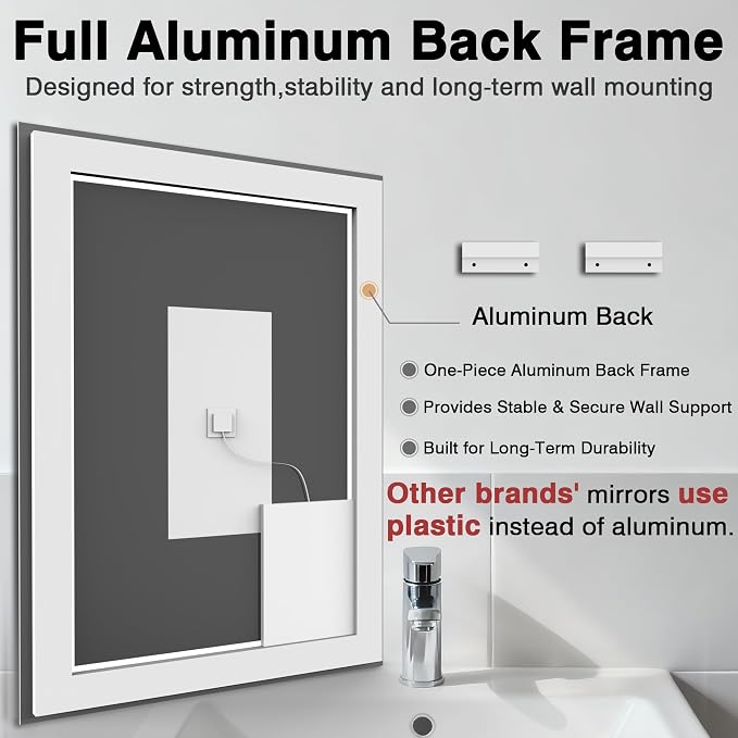 EchosLife 60"x36" LED Mirror for Bathroom | Backlit + Front Lit, Anti-Fog, Stepless Dimmable, 3 Colors, Memory, Tempered Glass, UL Listed, Horizontal/Vertical