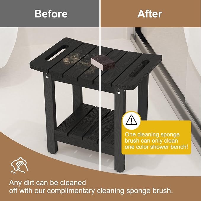 HIPS Shower Benches for Inside Shower, Shower Stool with Space-Efficient Storage Shelf, Waterproof Shower Chair Seat for Spa Bathroom(Black)