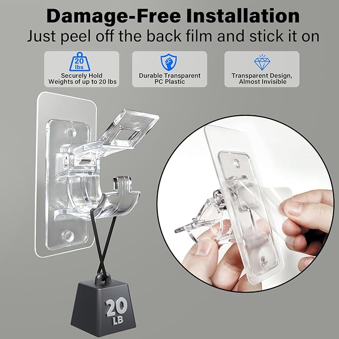 Antimbee 6-Pack No Drill Needed Curtain Rod Holders, Self Adhesive Rod Brackets, Multipurpose Nail-Free Stick on Curtain Rod Hooks Hangers for Dorm, Kitchen, Home, Bathroom, Transparent