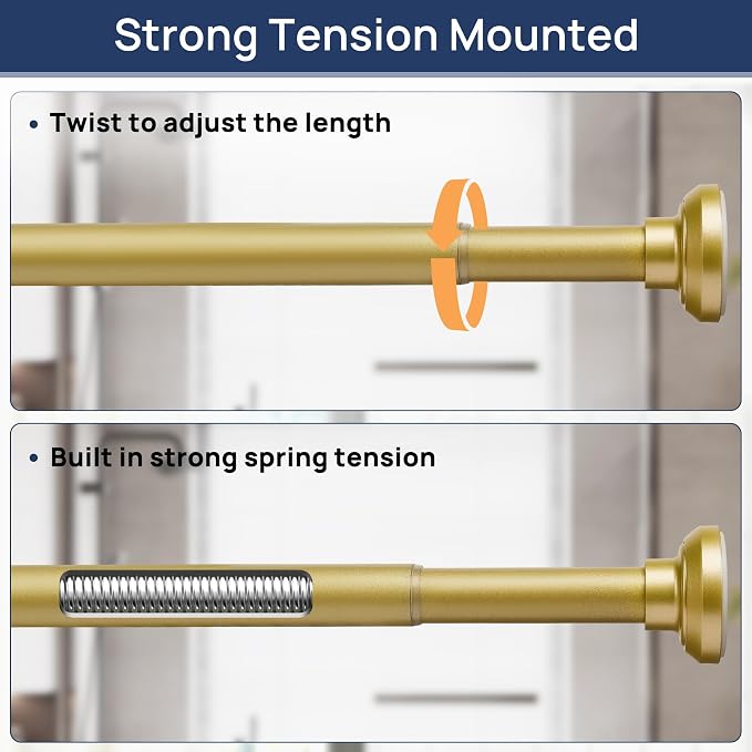 ENJOYBASICS 1" Gold Shower Curtain Rod, 30-52" Adjustable, Secure Tension | Easy No-Drill Installation, No Tools, No Gaps, Sturdy Rust-Resistant Steel, Sag-Resistant Design, Tubs, RVs, Apartments