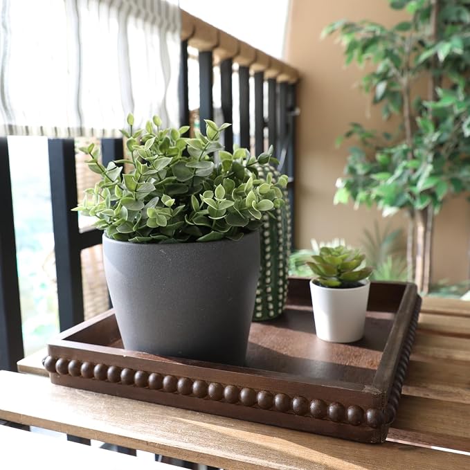 Hrastany Square Wood Decorative Tray, Rustic Coffee Table Serving Tray for Ottoman, Farmhouse Kitchen Counter Organizer, Bedroom, Home Decor(Retro Brown)