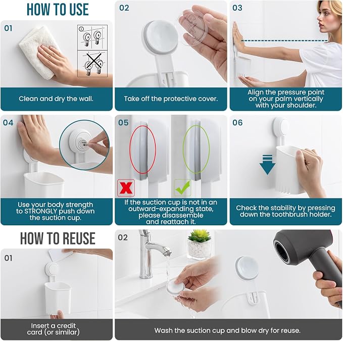 TAILI Suction Toothbrush Holder 2 Pack, Tumblers Replacement Shower Toothbrush Holder for Wall, Powerful Toothpaste Toothbrush Suction Cup, Self-draining Shower Razor Holder, Kitchen Tableware Holder