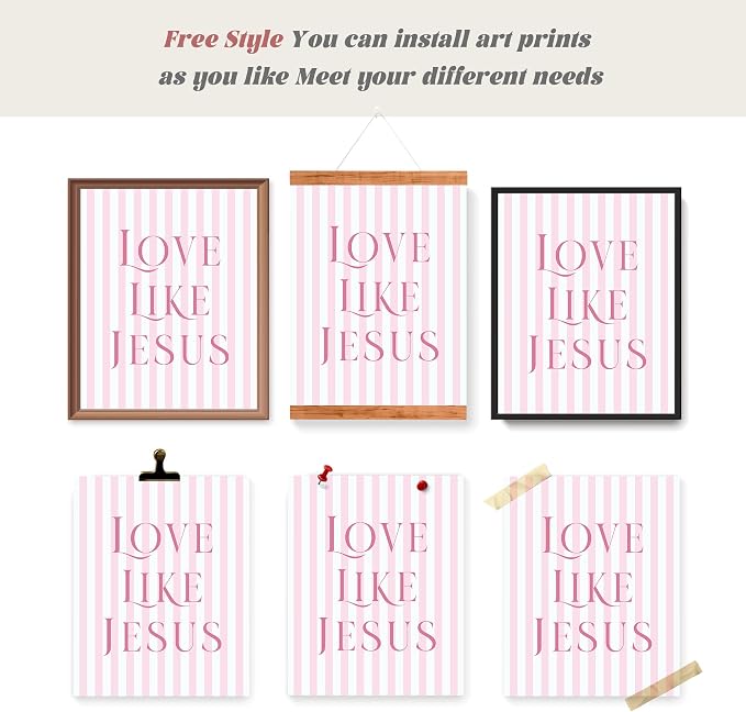 LARTSFRO Coquette Pink Bow Jesus Wall Art Decor Posters, Light Pink Bow Christian Room Bedroom Bathroom Dorm Wall Art Decor Aesthetic for Teen Girls College Gifts, Inspirational Bible Verses Bow Wall Decor, 12x16 Inch Set of 4 Bow Pictures (UNFRAMED)