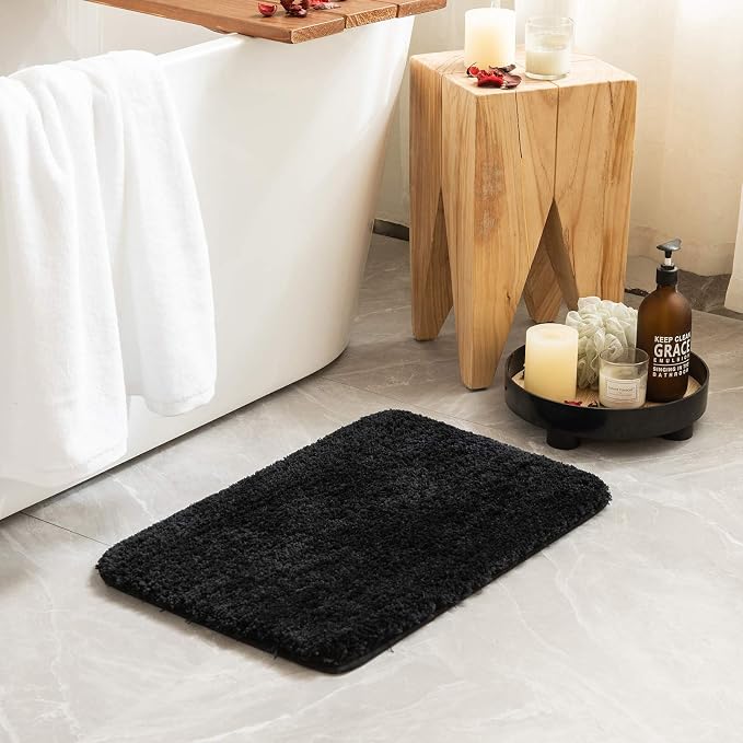 MIULEE Black Large Bathroom Rugs Soft Microfiber Bath Mat 24x36 Inch | Absorbent, Non Slip, Quick Dry, Fluffy Bath Rugs for Bathroom Floor Tub Showers, Machine Washable