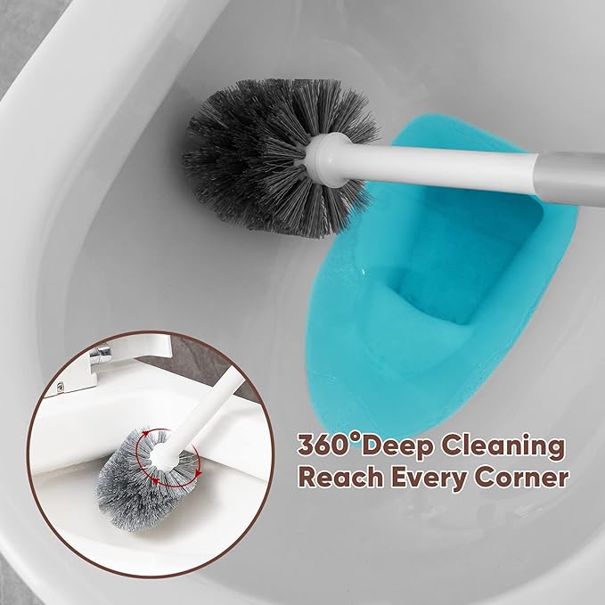 Eyliden Toilet Plunger and Brush Set, 2-in-1 Compact Holder, White | Unclogs Toilets, Deep Cleans Bowls, Nylon Bristles, Rubber Cup, Durable Plastic Caddy, Space-Saver, Bathroom Cleaning Tools