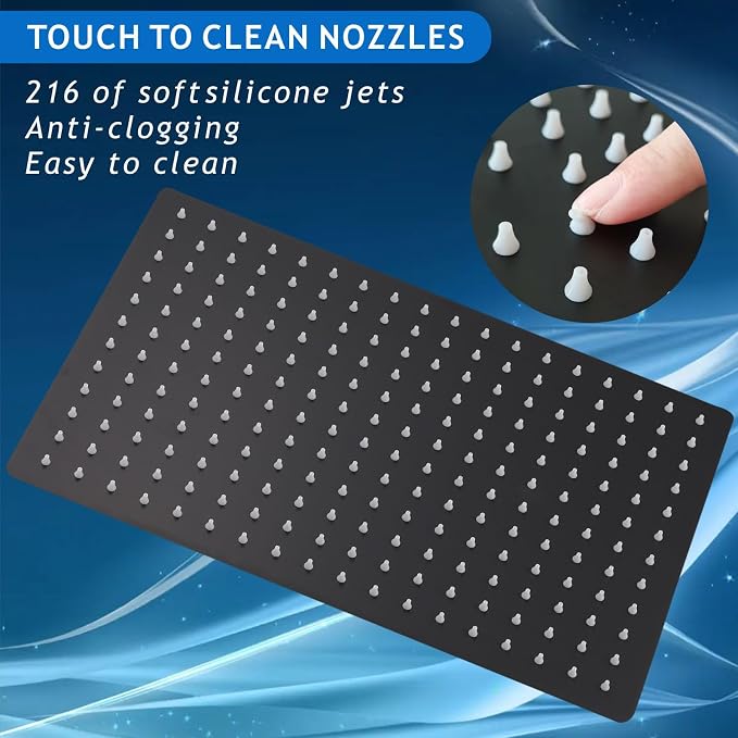 Voolan Extra Large Rain Shower Head - High Flow Square Rainfall Showerhead - Waterfall Full Body Coverage - Universal Ceiling or Wall Mount (16 * 12 Inch Rectangle, Matte Black)